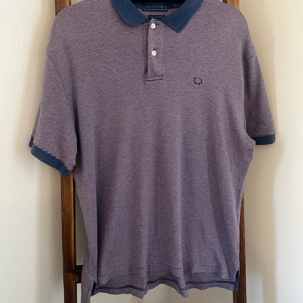 Biltmore Size M Men's Golf Striped Polo Shirt - Navy and pink 100% Cotton